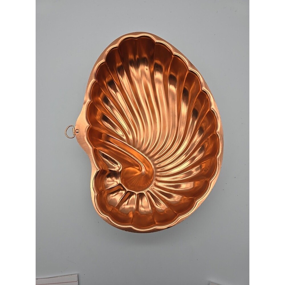 Vintage Copper Tone Aluminum Sea Shell Gelatin Mold Tin Jello Cake Pan 6 Cups - Picture 6 of 10